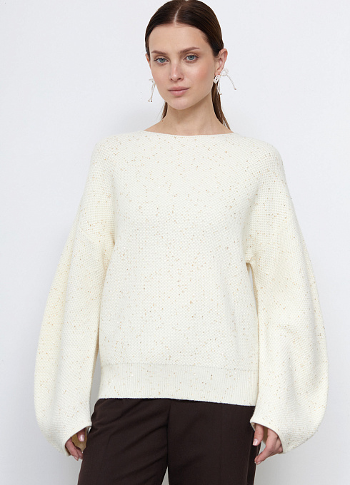 Джемпер из премиум пряжи с пайетками женский,  бежевый цвет