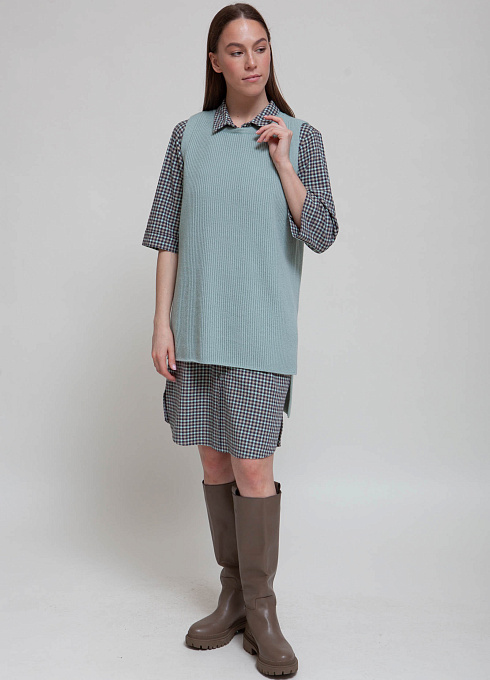 Удлиненный жилет с шерстью женский, голубой цвет