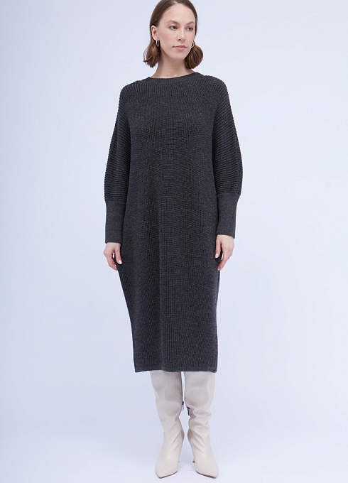 Платье oversize вязаное женское, серый цвет
