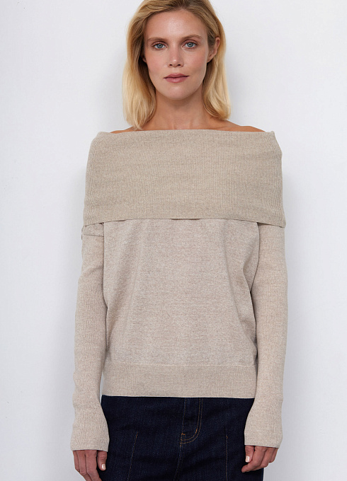 Свитер полушерстяной с широким воротником женский,  бежевый цвет