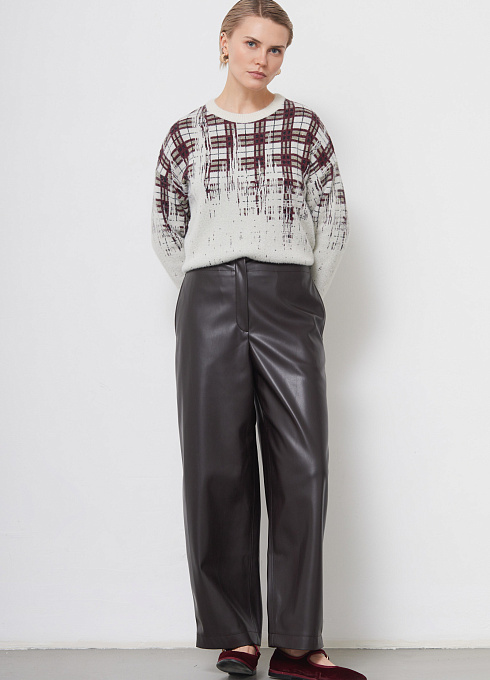 Брюки объемные из экокожи женские, цвет коричневый