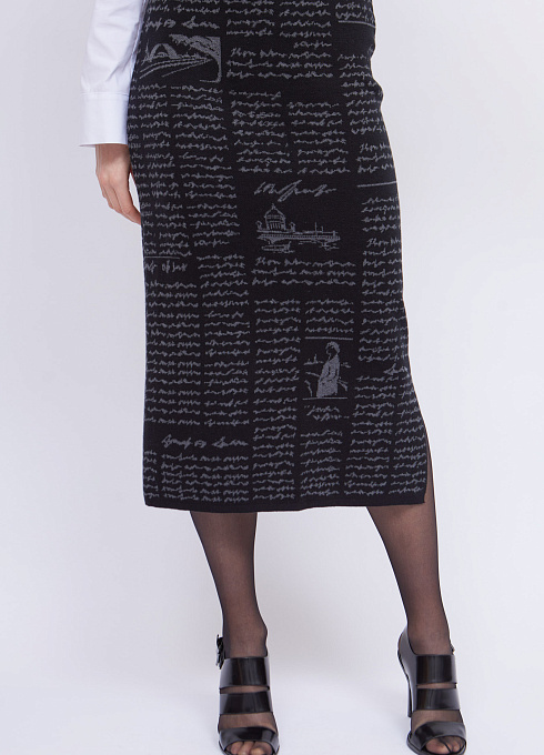 Юбка жаккардовой вязки женская,  чёрный цвет