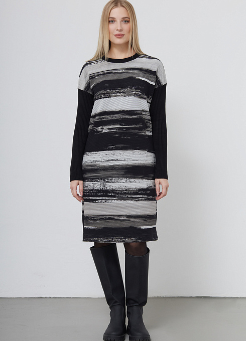 Платье oversize с вязаными рукавами женское,  чёрный цвет