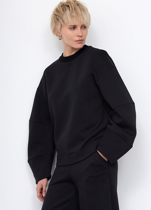 Свитшот из неопрена с принтом на спинке женский,  чёрный цвет