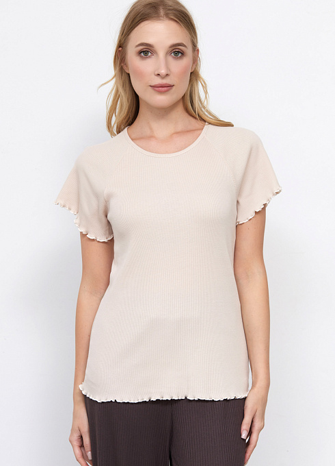 Футболка из хлопка в рубчик для женщины,  бежевый цвет