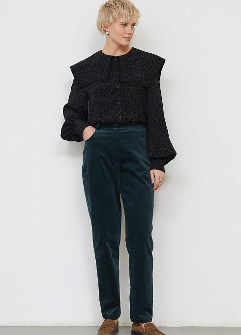 Брюки-бананы велюровые женские, цвет зеленый 