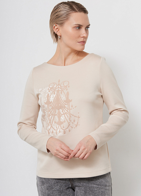 Лонгслив из неопрена с печатью женский,  бежевый цвет